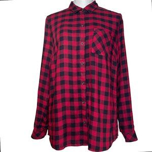 J. JILL Red Black Buffalo Plaid Long Sleeve Shirt - Size Small